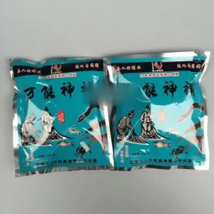 Hai gói mồi bẫy thủy sản tổng hợp, bao bì màu xanh bạc, dùng để dụ cá, tôm, cua, lươn.