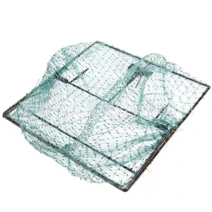 Một chiếc bẫy sập lưới hình vuông, khung thép, dùng để bẫy chim cuốc, bìm bịp, bồ câu.