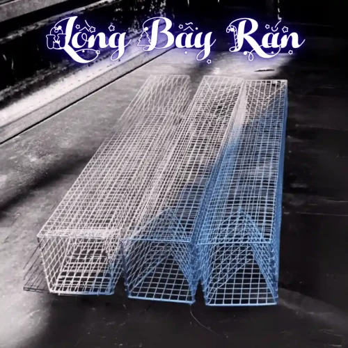 Ba chiếc lồng bẫy rắn chuyên dụng hình hộp chữ nhật, làm bằng lưới thép carbon mạ kẽm, mắt lưới 1cm.
