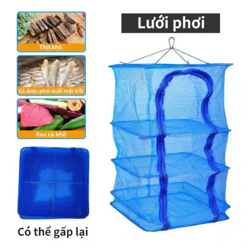 Lồng lưới phơi đồ khô đa năng, có thể gấp gọn, dùng để phơi thịt khô, cá khô, và rau củ khô.