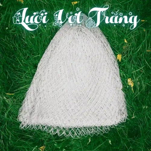 Lưới vợt cá màu trắng bằng dù Thái Lan, đan tay thủ công, mắt lưới 4cm, dùng để vợt cá, tôm, cua.