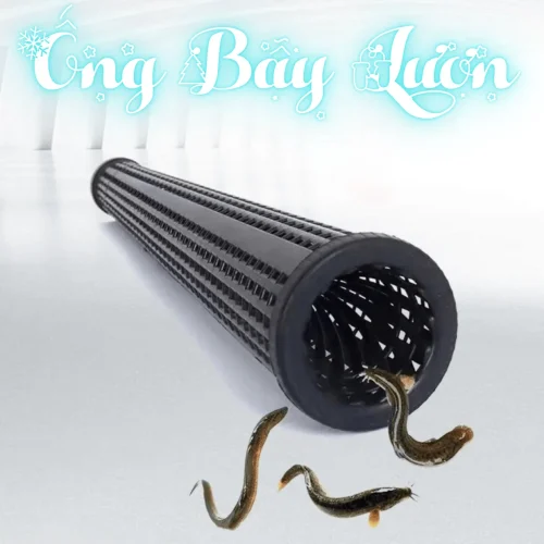 Ống trúm bẫy lươn, chạch màu đen bằng nhựa cao cấp, thiết kế một chiều chống thoát, có hình lươn, chạch ở miệng ống.