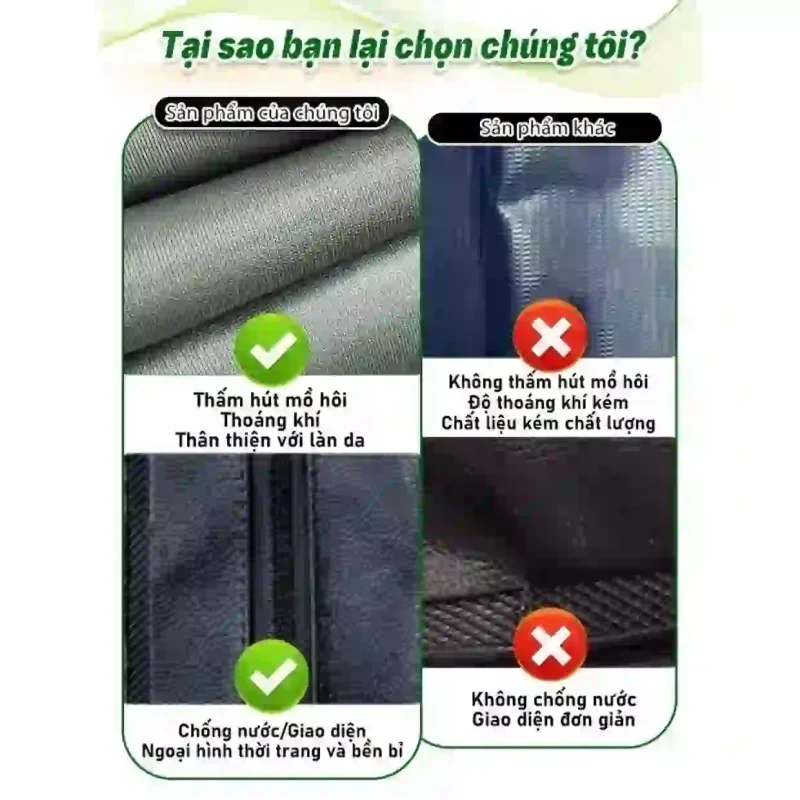 So sánh chất liệu quần yếm lội nước, cho thấy sản phẩm có khả năng thấm hút mồ hôi, thoáng khí và chống nước.