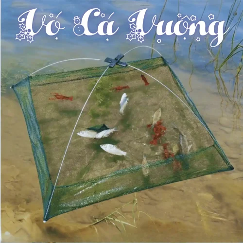 Vó cá vuông chuyên dụng, khung thép cacbon chắc chắn, lưới dù bền bỉ, dùng để bắt cá tôm hiệu suất cao